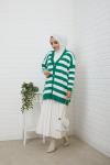 Düğmeli Çizgili Triko Hırka Yeşil  NFS14494