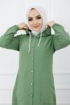 Düğmeli  Kapşon Detaylı Ayrobin Kap Yeşil GLN947