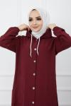 Düğmeli  Kapşon Detaylı Ayrobin Kap Bordo GLN947