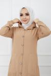 Düğmeli  Kapşon Detaylı Ayrobin Kap Camel GLN947