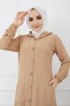 Düğmeli  Kapşon Detaylı Ayrobin Kap Camel GLN947