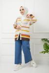 Düğmeli çizgili Triko Hırka Bej SLT1228