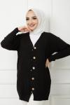Düğmeli  düzrenk  Triko Hırka Siyah SLT1229