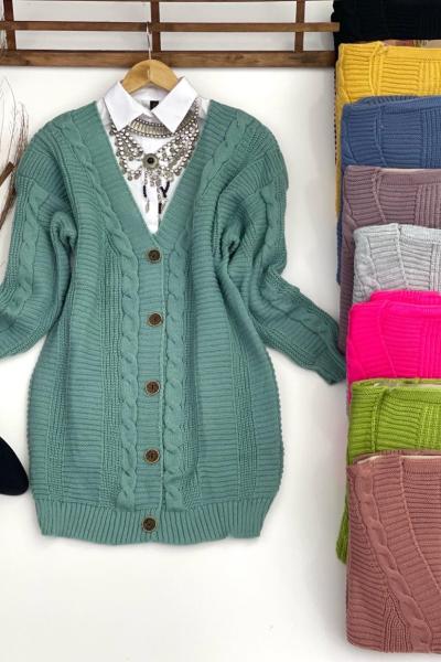 Düğmeli saçörgü hırka neftiyeşil  SLT3026