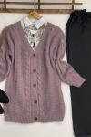 Düğmeli saçörgü hırka lila  SLT3026