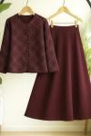 Ekoseli Ceket Kiloş Etek Takım Bordo UMS50333