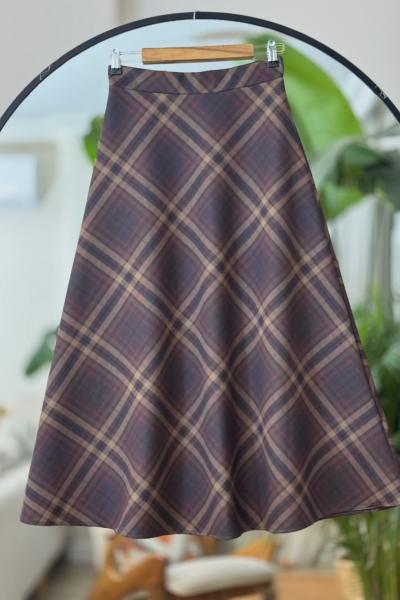 Ekoseli kiloş Etek kahverengi TR8048