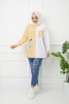 Ekoseli paplin kumaş gömlek Sarı HTN1146