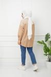 Ekoseli paplin kumaş gömlek Bej HTN1146