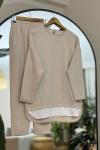 Eteği Beyaz Parçalı Keten Takım Bej DST30286