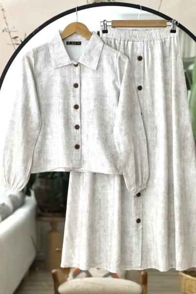 Etek Düğme Detaylı Takım Bej TCN4090