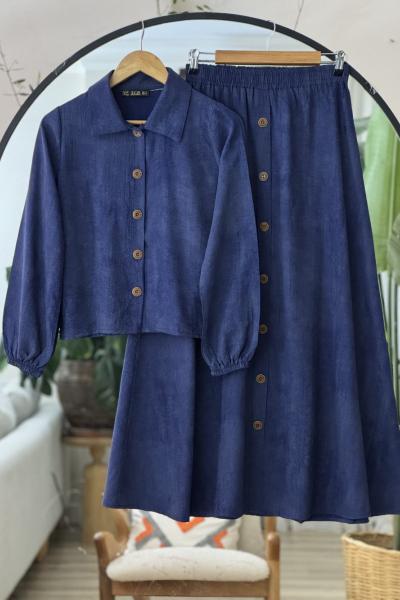 Etek Düğme Detaylı Takım Lacivert TCN4090