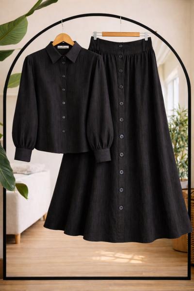 Etek düğme Detaylı Takım Siyah UMS50341