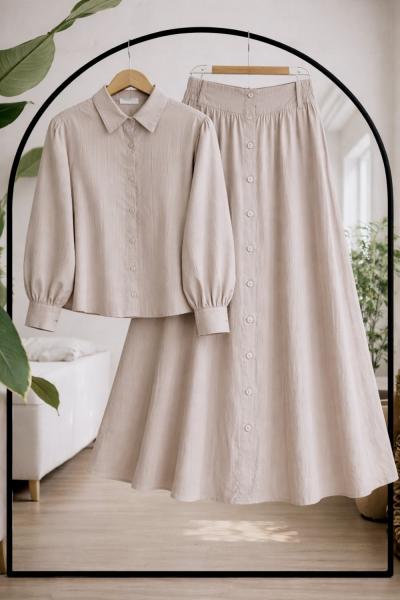 Etek düğme Detaylı Takım Bej UMS50341