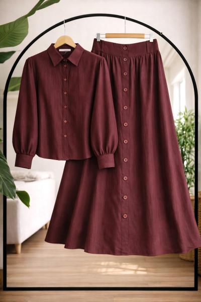 Etek düğme Detaylı Takım Bordo UMS50341