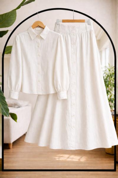 Etek düğme Detaylı Takım  Beyaz UMS50341