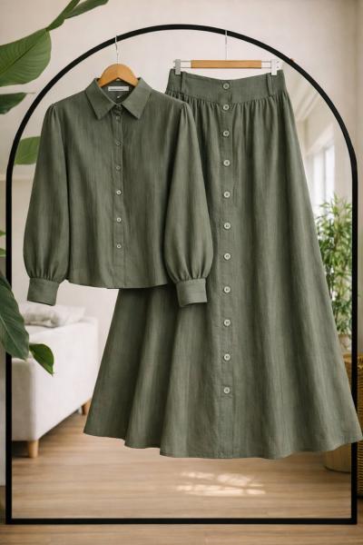 Etek düğme Detaylı Takım  Yeşil  UMS50341