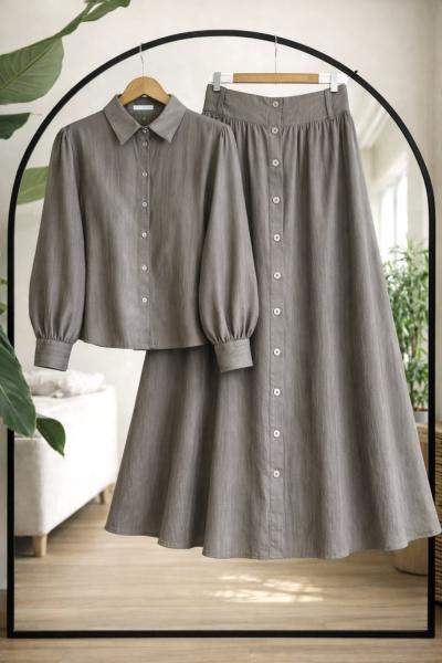 Etek düğme Detaylı Takım  Gri  UMS50341