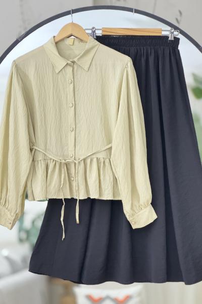 Etek fırfırlı Kuşaklı Gömlek bej TB8514