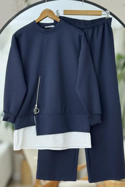 Etek garnili Fermuar detaylı Takım  Lacivert  YR30543