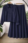 Etek gömlek Keten takım Lacivert TC40173