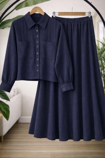 Etek gömlek Keten takım Lacivert TC40173
