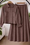Etek gömlek Keten takım Kahverengi TC40173