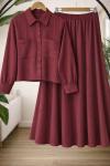 Etek gömlek Keten takım Bordo TC40173