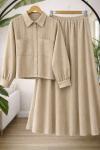 Etek gömlek Keten takım Bej TC40173