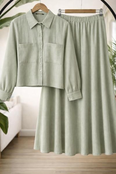 Etek gömlek Keten takım yeşil TC40173
