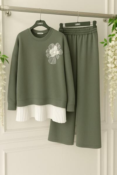 Etek ucu  Piliseli Gül detaylı Takım yeşil UMS50319