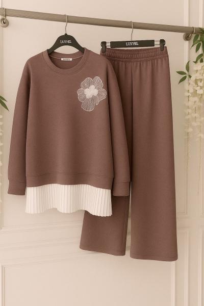 Etek ucu  Piliseli gül detaylı Takım rose UMS50319