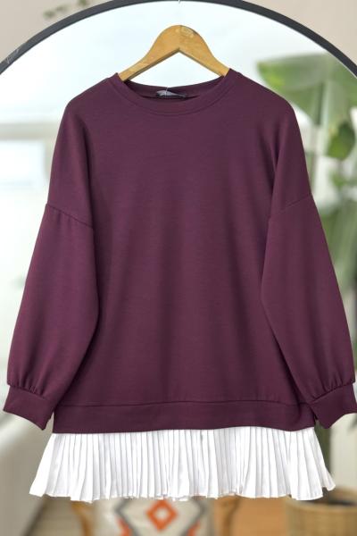 Etek Ucu Pile Detaylı Oyso Tunik  Bordo NW6059