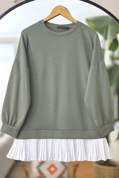 Etek Ucu Pile Detaylı Oyso Tunik Yeşil NW6059