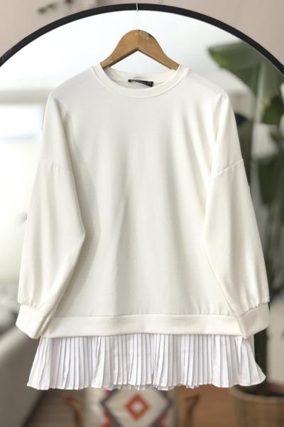 Etek Ucu Pile Detaylı Oyso Tunik Beyaz NW6059