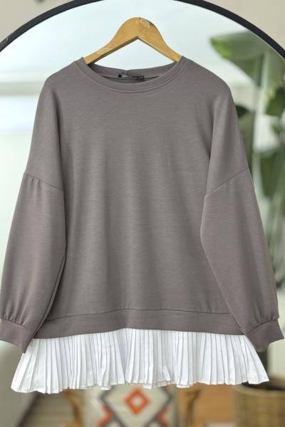 Etek Ucu Pile Detaylı Oyso Tunik  Vizon NW6059