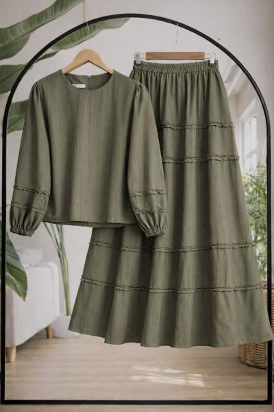 Etek ve kol fırfırlı Takım Yeşil UMS50342