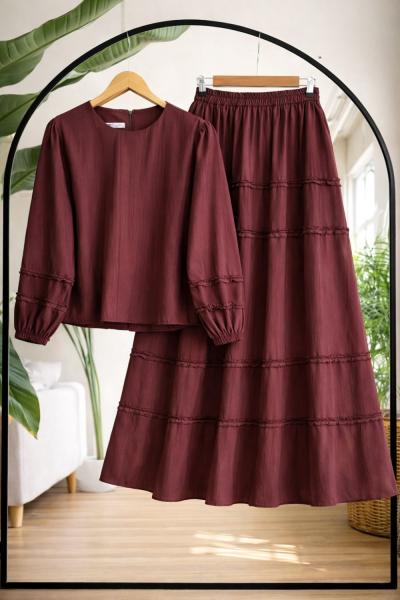 Etek ve kol fırfırlı Takım Bordo UMS50342