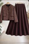 Etnik Desen ceket etek Takım Bordo UMS50338