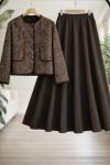 Etnik Desen ceket etek Takım kahverengi UMS50338