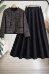 Etnik Desen ceket etek Takım Siyah  UMS50338
