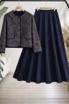 Etnik Desen ceket etek Takım Lacivert UMS50338