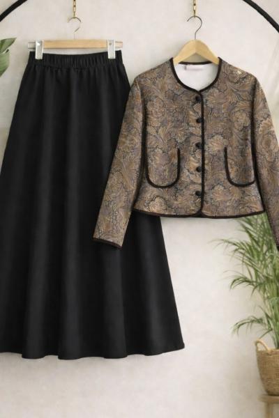 Etnik Desen etek Ceket Takım siyah UMS50340