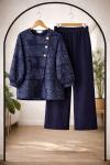 Etnik Desen üç düğmeli Takım lacivert BK9556