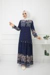 Etnik Desen Viskon kumaş Elbise Lacivert UmS1157