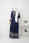 Etnik Desen Viskon kumaş Elbise Lacivert UmS1157
