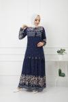Etnik Desen Viskon kumaş Elbise Lacivert UmS1157