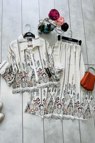 Etnik desen keten etek blüz takım mint UMS5037