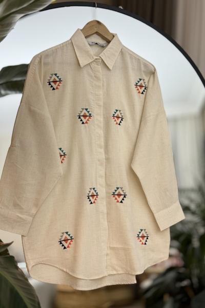 Etnik Nakış işlemeli Keten Gömlek Tunik SLT30281