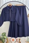 Fermuarlı cepli etek ceket takım Lacivert NV4518